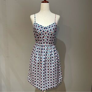 J Crew Factory Midi Dress Size 2 Navy Blue Pink & White Adjustable Straps